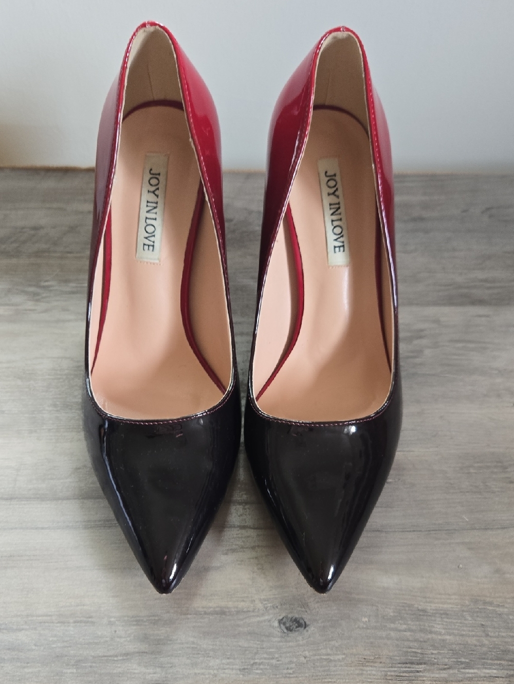 JOY IN LOVE Two-Tone Black and Red Patent Pointed Pumps